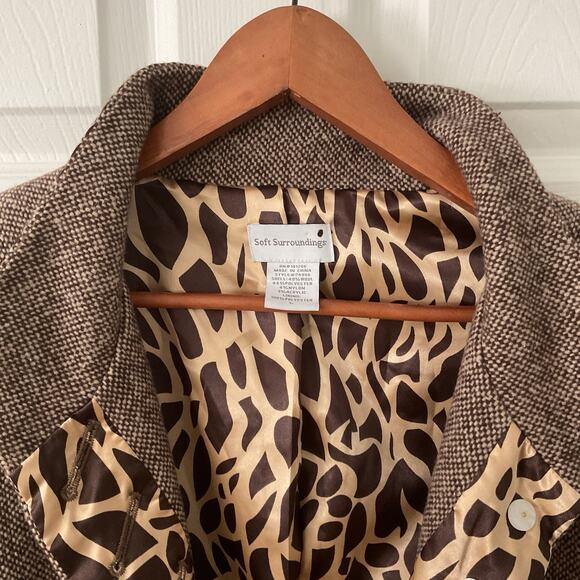 Soft Surroundings Wool Blend Pea Coat Brown Tweed Winter Outerwear Size L - Picture 3 of 5